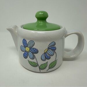 McCoy Pottery Small Teapot White Green Blue Daisy Delight Vintage Mid Century